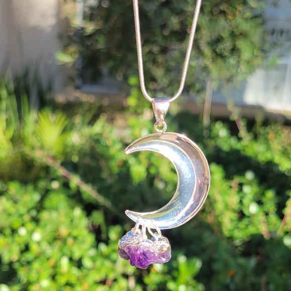 Three Piece Amethyst Cresent Moon Pendant - Picture 5 of 5